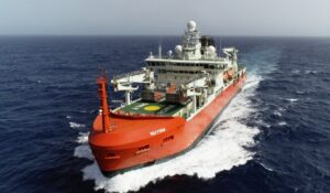 The Australian icebreaking vessel RSV Nuyina was comissioned to help make Australia a leader in Antarctic research. Photo: Knud E Hansen
